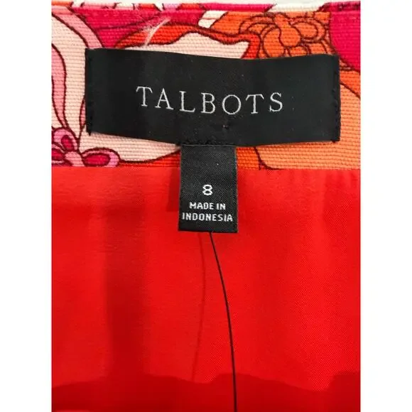 TALBOTS Red Floral Canvas A-Line Skirt NWT 8 Pink Orange - Picture 4 of 5